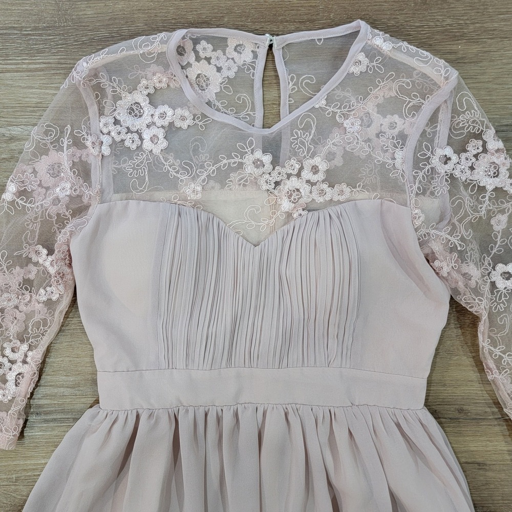 London Dress Co Floral Lace Overlay Pleated Midi Dress Blush Pink Women's Size 6 - Picture 2 of 10